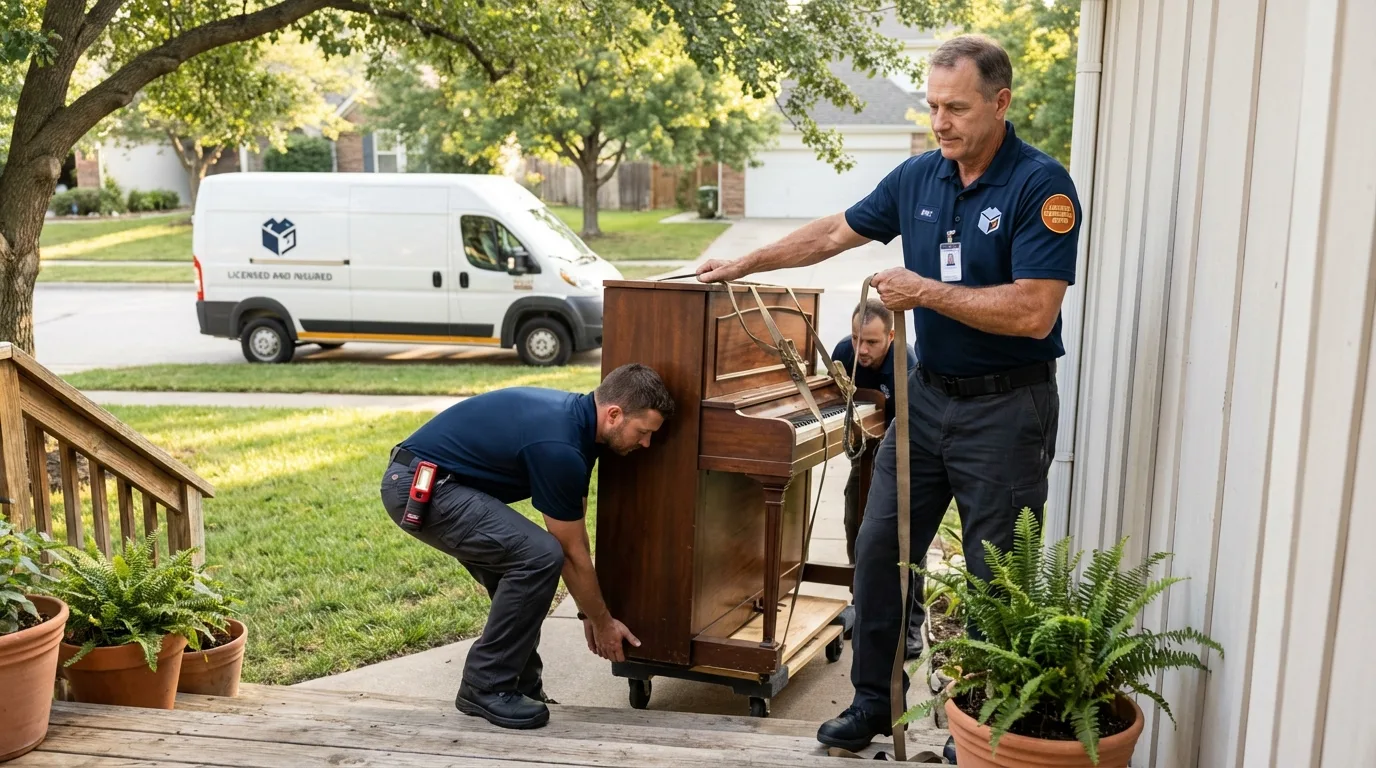 Licensed piano movers securing grand piano in Silverton, CO