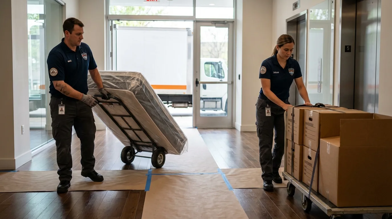 Professional apartment movers loading elevator in Silverton, CO